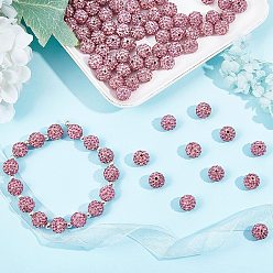 Light Rose Pave Disco Ball Beads, Polymer Clay Rhinestone Beads, Round, Light Rose, PP13(1.9~2mm), 6 Rows Rhinestone, 10mm, Hole: 1.5mm