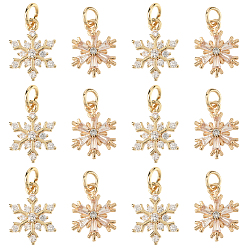 Настоящее золото 14K 16 шт. 2 стили латунные микро-паве кубические циркониевые подвески, долговечный, с целью перехода в кольце, снежинка очарование, реальный 14 k позолоченный, 15~18x11~11.5x3~4 мм, отверстие : 3.5 мм, 8 шт / стиль