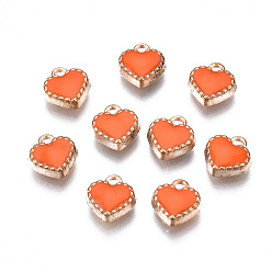 Coral Alloy Enamel Charms, Heart, Light Gold, Coral, 8x7.50x2.50mm, Hole: 1.5mm