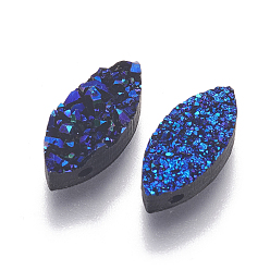 Dark Blue Imitation Druzy Gemstone Resin Beads, Horse Eye, Dark Blue, 15.3x7x3.5~4.5mm, Hole: 1.2mm