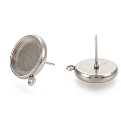 Нержавеющая Сталь Цвет Устойчивые к потускнению 304 фурнитура для сережек-гвоздиков из нержавеющей стали, плоско-круглые, цвет нержавеющей стали, 17x14.5 мм, отверстие : 1.6 мм, штифты : 0.7 мм, лоток : 12 мм
