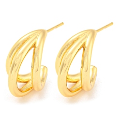 Real 18K Gold Plated Rack Plating Brass Stud Earrings, Split Earrings, Long-Lasting Plated, Lead Free & Cadmium Free, Real 18K Gold Plated, 16.5x10mm