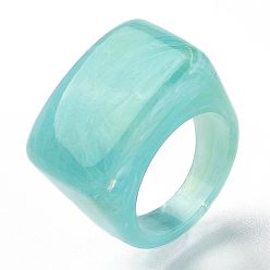 Turquoise Resin Finger Rings, Imitation Gemstone Style, Rectangle, Turquoise, US Size 6, Inner Diameter: 17mm