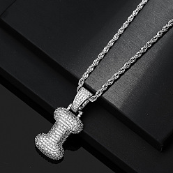 Letter I Латунные микропаве прозрачные кубические цирконии массивные инициальные подвески ожерелья, платина, Буква "i", 19.69 дюйм (50 см)