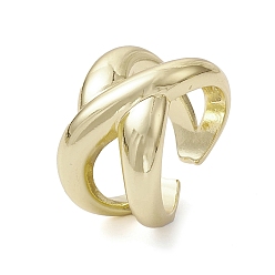 Golden Rack Plating Brass Open Cuff Rings, Criss Cross, Golden, Inner Diameter: 17mm