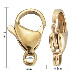 Real 18K Gold Plated Ion Plating(IP) 304 Stainless Steel Lobster Claw Clasps, Parrot Trigger Clasps, Real 18k Gold Plated, 15x9x4.5mm, Hole: 2mm