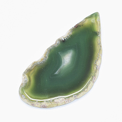 Green Natural Agate Slices Big Pendants, Dyed, Green, 50~110x27~60x5~10mm, Hole: 2mm, about 20~40pcs/kg