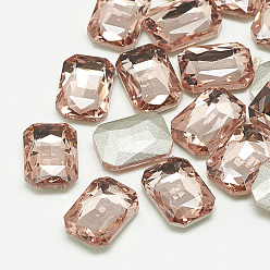 Vintage Rose Pointed Back Glass Rhinestone Cabochons, Faceted, Rectangle Octagon, Vintage Rose, 18x13x5mm