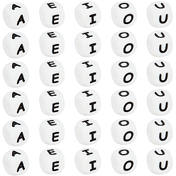 Белый 50шт 5 стили куб с буквами силиконовые бусины, белые, 12x12x12 мм, отверстие : 2 мм, 10 шт / стиль