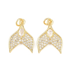Другие Латунные микро проложить кубического циркония подвески, долговечный, стойки покрытие, без свинца и без кадмия, с целью перехода в кольце, реальный 18 k позолоченный, рыбий хвост, 20.5x15x3.5 мм, отверстие : 3.5 мм
