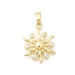 Настоящее золото 18K Латунные подвески с фианитами, солнечные чары, долговечный, реальный 18 k позолоченный, 18x14x2 мм, отверстие : 5x3 мм