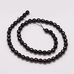Black Natural Agate Bead Strands, Dyed, Faceted, Round, Black, 6mm, Hole: 1mm, about 56~58pcs/strand, 14 inch