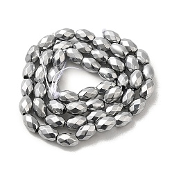 Platinum Plated Electroplated Strong Magnetic Synthetic Hematite Beads Strands, Long-Lasting Plated, Faceted Oval, Platinum Plated, 7~8x5~5.5mm, Hole: 1.4mm, about 50pcs/strand, 15.35''(39cm)