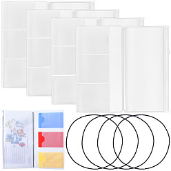 Clear 4Pcs Rectangle PVC File Pockets, with Zipper, with 4Pcs Nylon Travel Notebook Elastic Ropes, Clear, 225x210x1mm