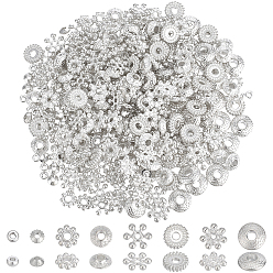 Argent 400pcs 8 styles perles d'espacement en alliage et laiton, argenterie, 4~8x1.5~3.5mm, Trou: 1~2.5mm, 50 pcs / style