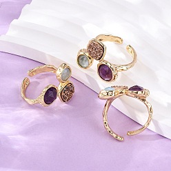 Золотой Кольца-манжеты из натурального аметиста/корейского нефрита/агата, латунные регулируемые кольца для женщин, золотые, золотые, 18x23.5 мм, размер США 8 1/2 (18.5 мм)