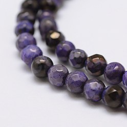 Purple Faceted Natural Fire Crackle Agate Beads Strands, Round, Dyed & Heated, Purple, 4mm, Hole: 0.8mm, about 90~92pcs/strand, 14 inch(35.6cm)