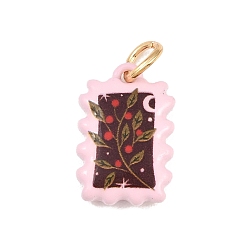 Rectangle Печатные 304 подвески из нержавеющей стали, подвески с цветочным узором, золотые, прямоугольные, 17.5x12x4 мм, Перейти кольцо: 6x1 мм, 4 мм внутренним диаметром