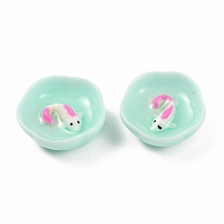 Hot pink Harz Cabochons, Schüssel mit Karpfen, hot pink, 25x10 mm