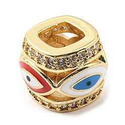 (123L) Белый крем непрозрачный блеск Реечное покрытие латунь микро паве кубический цирконий европейские бусины, с эмалью, бусины с большим отверстием, без свинца и без кадмия, бочка со сглазом, реальный 18 k позолоченный, огнеупорный кирпич, 10x12x12 мм, отверстие : 5.5 мм