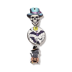 Skull Большие подвески из дерева на тему хэллоуина, подвески-кисточки из дерева с принтом, с железной фурнитурой, череп, 67x19.5x2.5 мм, отверстие : 1.5 мм