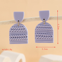 Arch Серьги-гвоздики с подвесками из полимерной глины, сплава и дерева., золотые, сирень, арка, 42x25 мм