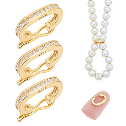 Настоящее золото 18K 3 шт. 925 застежки-крутилки из стерлингового серебра, с четким кубического циркония, овальные, с печатью 925, реальный 18 k позолоченный, 12x9x2 мм, внутренний диаметр: 6x8.5 мм, 3 шт / комплект