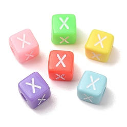 Couleur Mélangete Perles européennes opaques acrylique, Perles avec un grand trou   , cube avec la lettre x, couleur mixte, 10x9x9~9.5mm, Trou: 4mm, environ580 pcs / 500 g