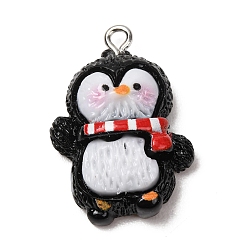 Penguin Aninal Theme Opaque Resin Pendants, with Platinum Iron Loops, Black, Penguin Charm, 27.5x19x8mm, Hole: 2mm