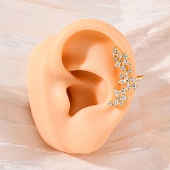 Настоящее золото 18K Серьги-каффы с цветочным узором из латуни с микропаве из прозрачных кубических цирконий, стойки покрытие, без кадмия и без свинца, прочное покрытие, реальный 18 k позолоченный, 14.5x25.5 мм