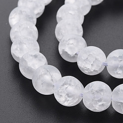 Clear Crackle Glass Beads Strands, Frosted, Round, Clear, 8mm, Hole: 1.2mm, about 50~51pcs/strand, 15.35 inch(39cm)