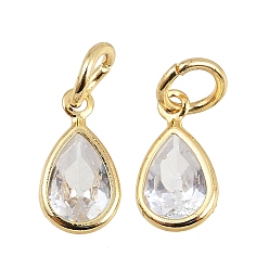 Настоящее золото 18K Латунные микропаве прозрачные кубические циркониевые подвески, очарование слезы, с целью перехода в кольце, стойки покрытие, долговечный, без свинца и без кадмия, реальный 18 k позолоченный, 10.5x5.5x2.5 мм, отверстие : 3 мм