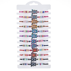 Tortoise 12 шт. 12 стильный набор браслетов из цветного сплава со звеньями, Женские регулируемые браслеты Heishi из полимерной глины с бисером, черепаха, нет размера, 1 шт / стиль