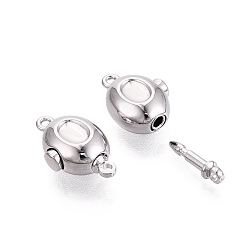 Платина Застежки латунные коробки, овальные, 1 нитей, 2-луночное, платина, 17.5x10x6 мм, отверстие : 1.2~1.4 мм