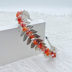 Красный Агат Резинки для волос из натуральной стружки сердолика, аксессуары для волос для невесты, с металлическим обручем для волос, 150x125x35 мм