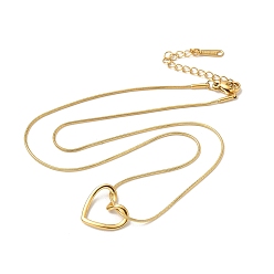 Golden 304 Stainless Steel Heart Pendant Necklace with Round Snake Chains, Golden, 15.94 inch(40.5cm)