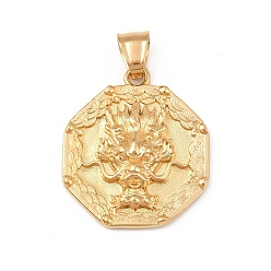 Настоящее золото 18K 304 подвески из нержавеющей стали, очарование дракона, ионное покрытие (ip), реальный 18 k позолоченный, 33x28x5 мм, отверстие : 8x5.5 мм