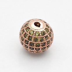 Розовое Золото Латунные микро проложить класса AAA кубического циркония бусы, без кадмия, без никеля и без свинца, круглые, оливковый, розовое золото , 10 мм, отверстие : 2 мм