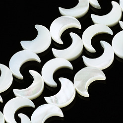 Trochus Shell Natural Trochid Shell/Trochus Shell Beads Strands, Moon, Bleach, 12x9~10x3mm, Hole: 0.8mm, about 34~35pcs/strand, 15.35 inch(39cm)