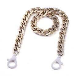 White Personalized CCB Plastic Curb Chain Necklaces, Eyeglass Chains, Handbag Chains, with Plastic Lobster Claw Clasps, Golden, White, 23.79 inch(60.5cm)