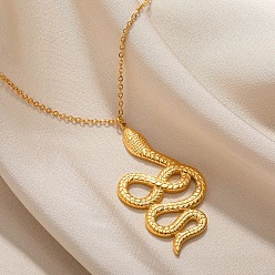Настоящее золото 18K 304 ожерелья из нержавеющей стали в форме змеи для женщин и мужчин, реальный 18 k позолоченный, 15.63 дюйм (39.7 см), Кулон : 50.5x27 мм