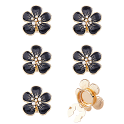 Черный 6запонки из эмалевого сплава, камелия, с имитацией жемчуга, чёрные, 30x29.5x11.5 мм