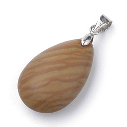 Пейзажный Джаспер Естественного изображения яшмы подвески, со сплавочной фурнитурой, слеза, платина, 23~24x14x8 мм, отверстие : 4x5 мм