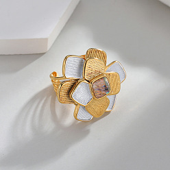 Золотой & Цвет Нержавеющей Стали 304 Открытые кольца-манжеты из нержавеющей стали с натуральным ракушечным покрытием, цветок, золотые и нержавеющая сталь цвет, 18 мм