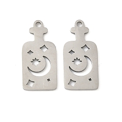 Rectangle 201 подвески из нержавеющей стали, лазерная резка, прямоугольник с луной и звездой, 19x9x1 мм, отверстие : 1.4 мм