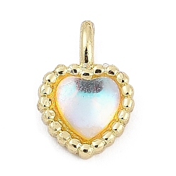 Настоящее золото 18K Латунные микропаве прозрачные кубические циркониевые подвески, сердце, без кадмия и без свинца, долговечный, стойки покрытие, реальный 18 k позолоченный, 9x6x3.5 мм, отверстие : 2x1.6 мм