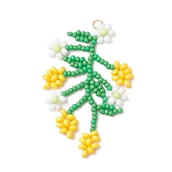 Желтый Большие подвески из стеклянных бусин, цветок, желтые, 50.5x30.5x3.5 мм, отверстие : 2.5 мм