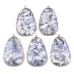 Blue Violet Synthetic Calcite Big Pendants, with Light Gold Plated Brass Edge and Loop, Dyed, Egg Stone, Blue Violet, 51~52x30~31x5~6mm, Hole: 2mm