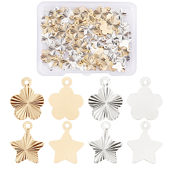 Mixed Color 80Pcs 4 Style Brass Charms, Long-Lasting Plated, Cadmium Free & Lead Free, Star, Mixed Color, 12.5x10x0.1~0.2mm, Hole: 1.2mm, 20pcs/style