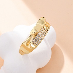 Настоящее золото 18K Латунные кольца-манжеты с микропаве и прозрачным цирконием для женщин, стойки покрытие, без кадмия и без свинца, прочное покрытие, реальный 18 k позолоченный, внутренний диаметр: 17.5 мм